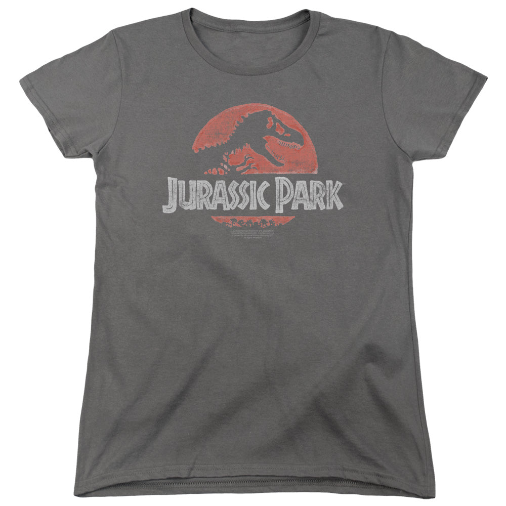 AN OFFCIALLY LICENSED JURASSIC PARK FADED LOGO WOMEN'S REGULAR FIT T-SHIRT CHARCOAL