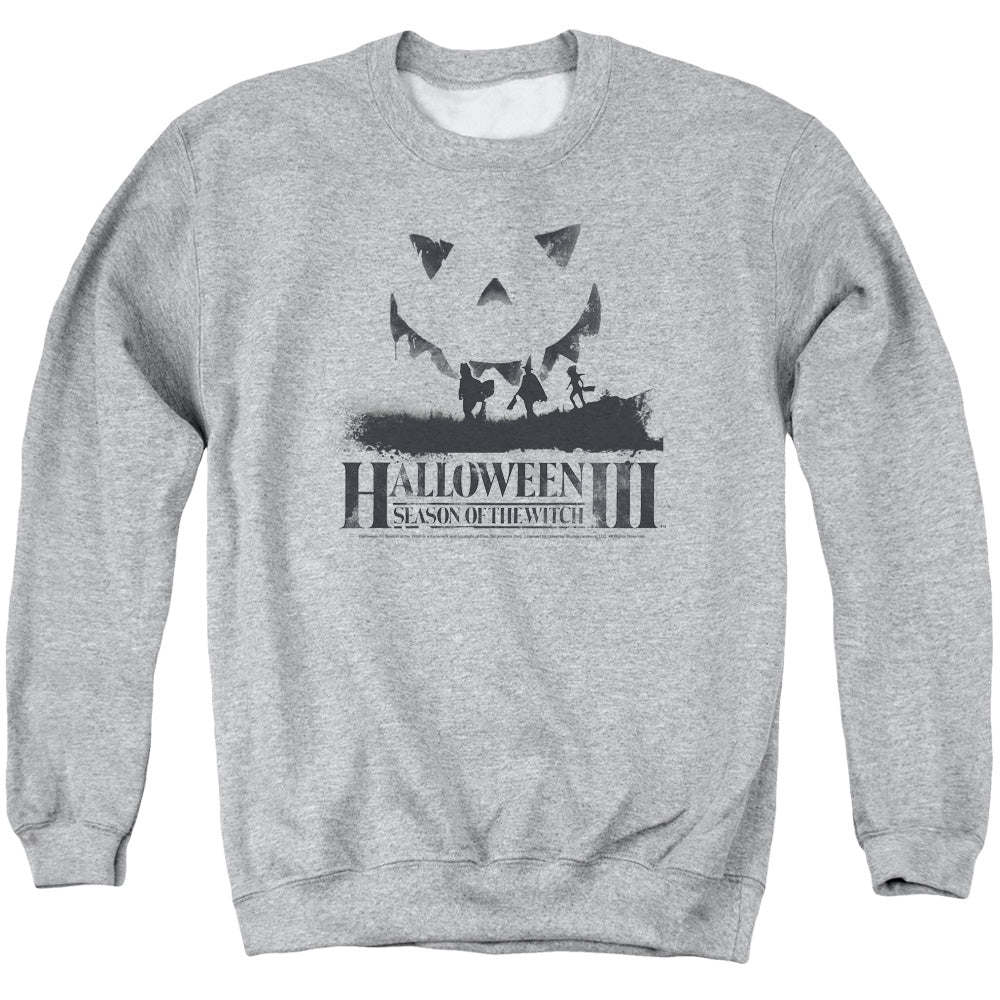 AN OFFCIALLY LICENSED HALLOWEEN III SILHOUETTE ADULT UNISEX CREWNECK SWEATSHIRT ATHLETIC HEATHER