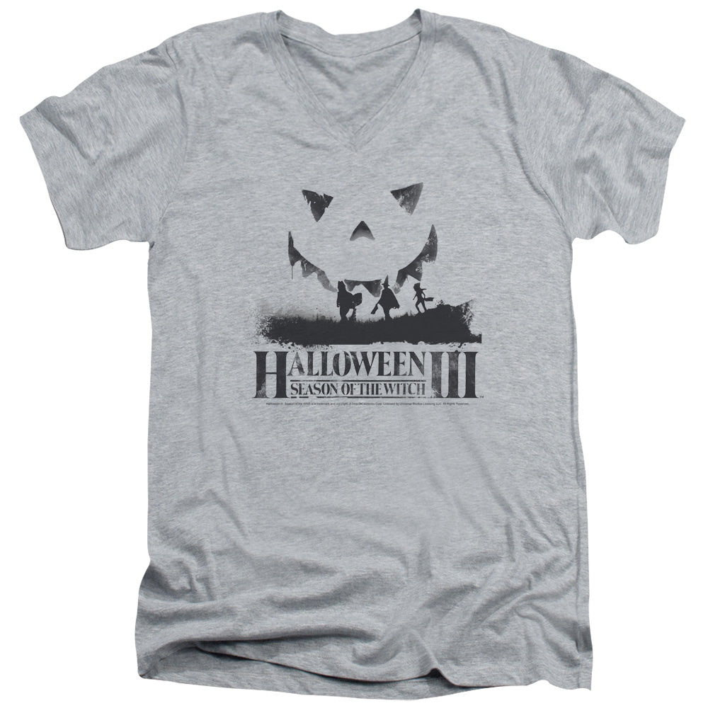 AN OFFCIALLY LICENSED HALLOWEEN III SILHOUETTE MEN'S V-NECK T-SHIRT ATHLETIC HEATHER