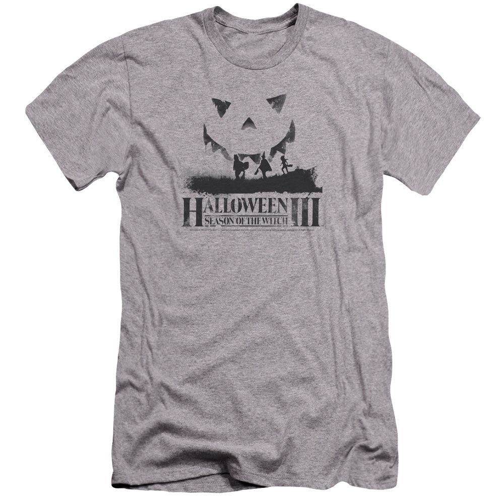AN OFFCIALLY LICENSED HALLOWEEN III SILHOUETTE MEN'S PREMIUM SLIM FIT T-SHIRT ATHLETIC HEATHER