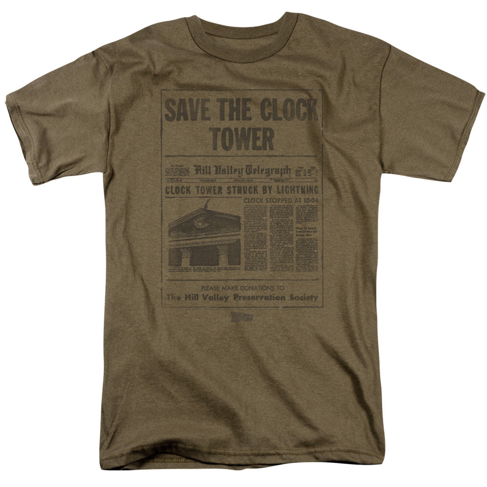 AN OFFCIALLY LICENSED BACK TO THE FUTURE CLOCK TOWER MEN'S REGULAR FIT T-SHIRT SAFARI GREEN