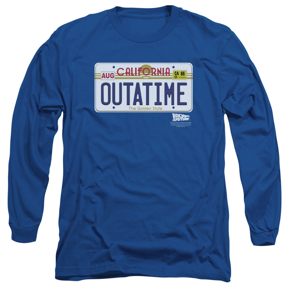 AN OFFCIALLY LICENSED BACK TO THE FUTURE OUTATIME PLATE MEN'S LONG SLEEVE T-SHIRT ROYAL