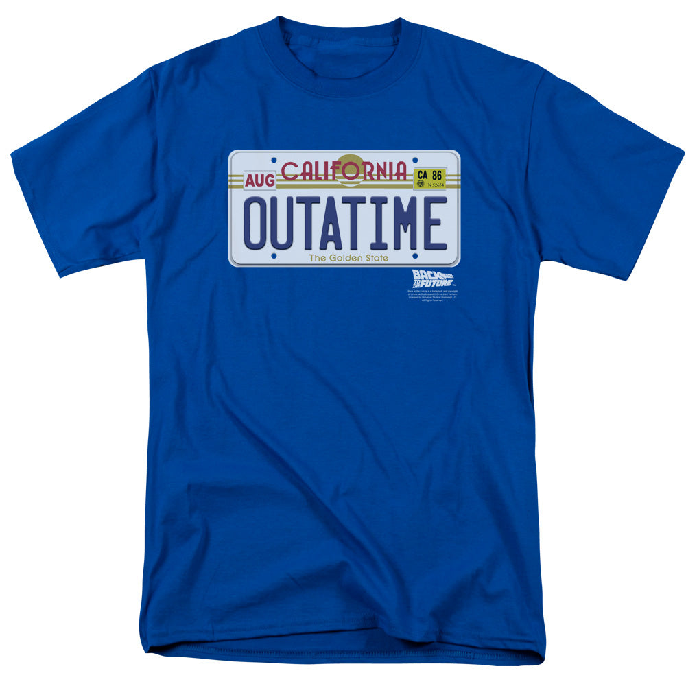 AN OFFCIALLY LICENSED BACK TO THE FUTURE OUTATIME PLATE MEN'S REGULAR FIT T-SHIRT ROYAL