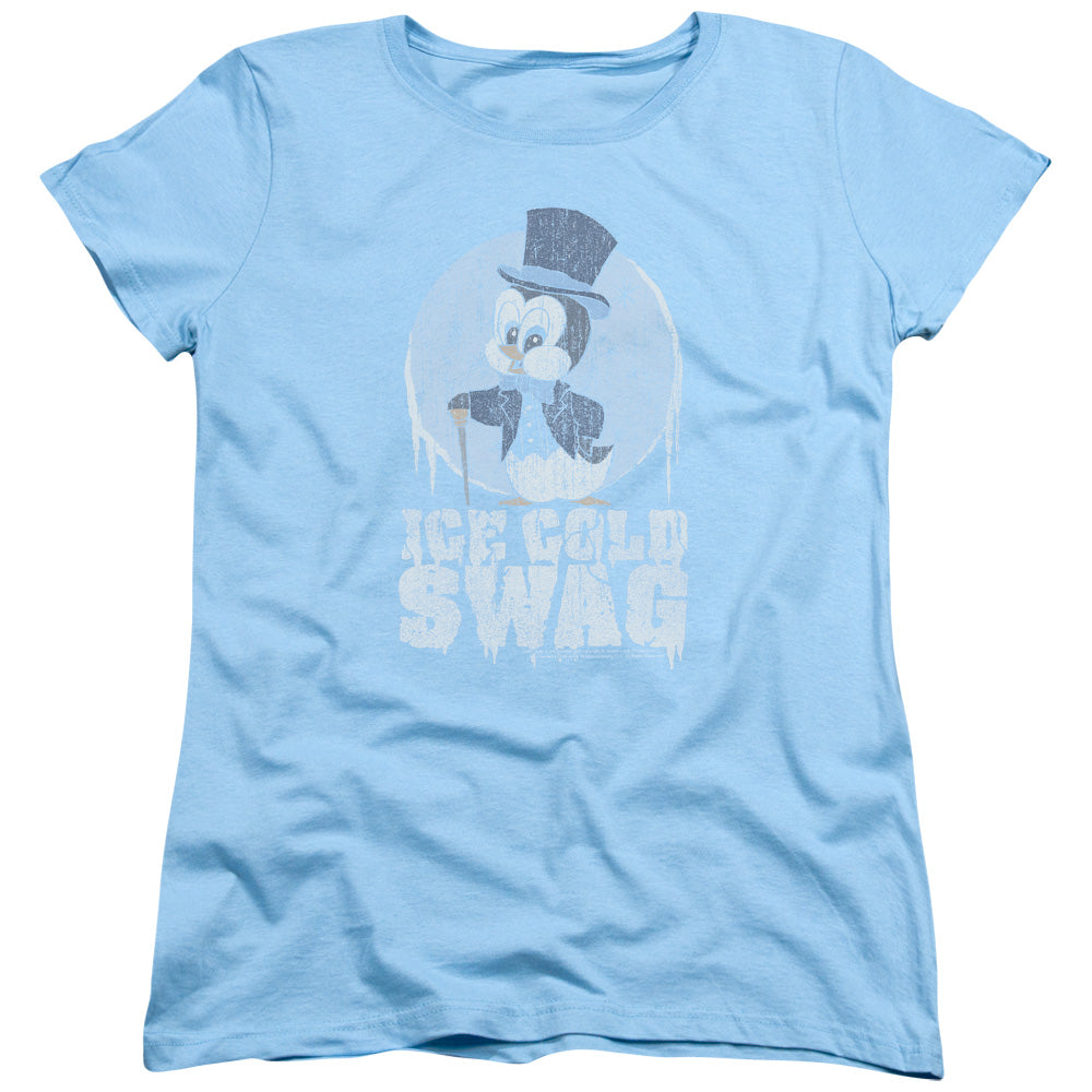 AN OFFCIALLY LICENSED CHILLY WILLY ICE COLD WOMEN'S REGULAR FIT T-SHIRT LIGHT BLUE