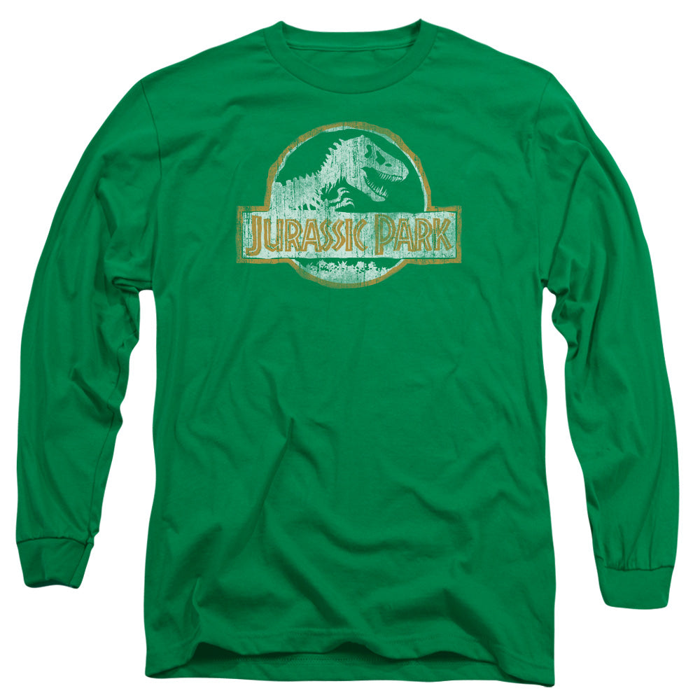 AN OFFCIALLY LICENSED JURASSIC PARK JP ORANGE MEN'S LONG SLEEVE T-SHIRT KELLY GREEN