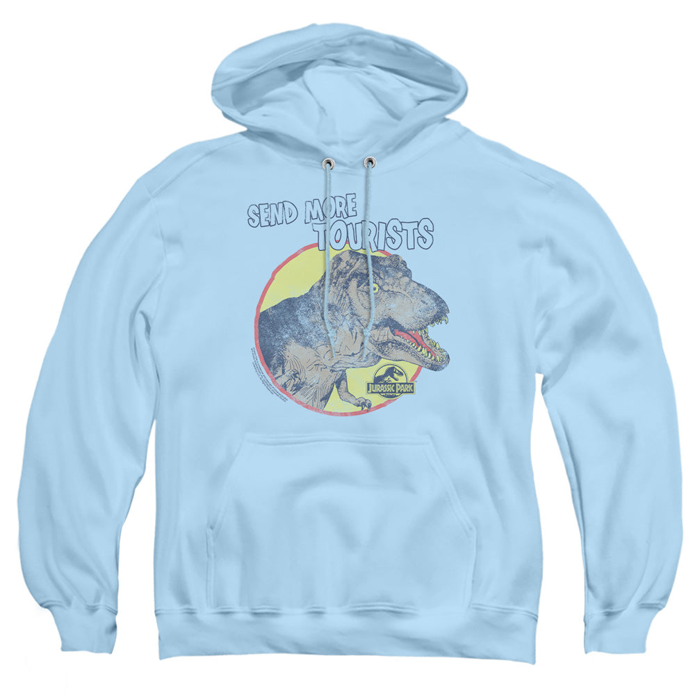 AN OFFCIALLY LICENSED JURASSIC PARK MORE TOURIST ADULT UNISEX PULLOVER HOODIE LIGHT BLUE