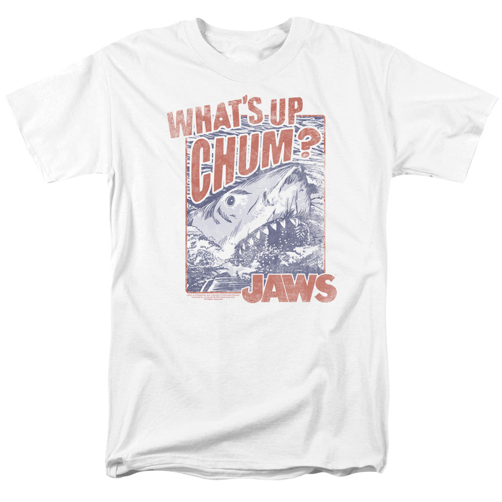 AN OFFCIALLY LICENSED JAWS CHUM MEN'S REGULAR FIT T-SHIRT WHITE