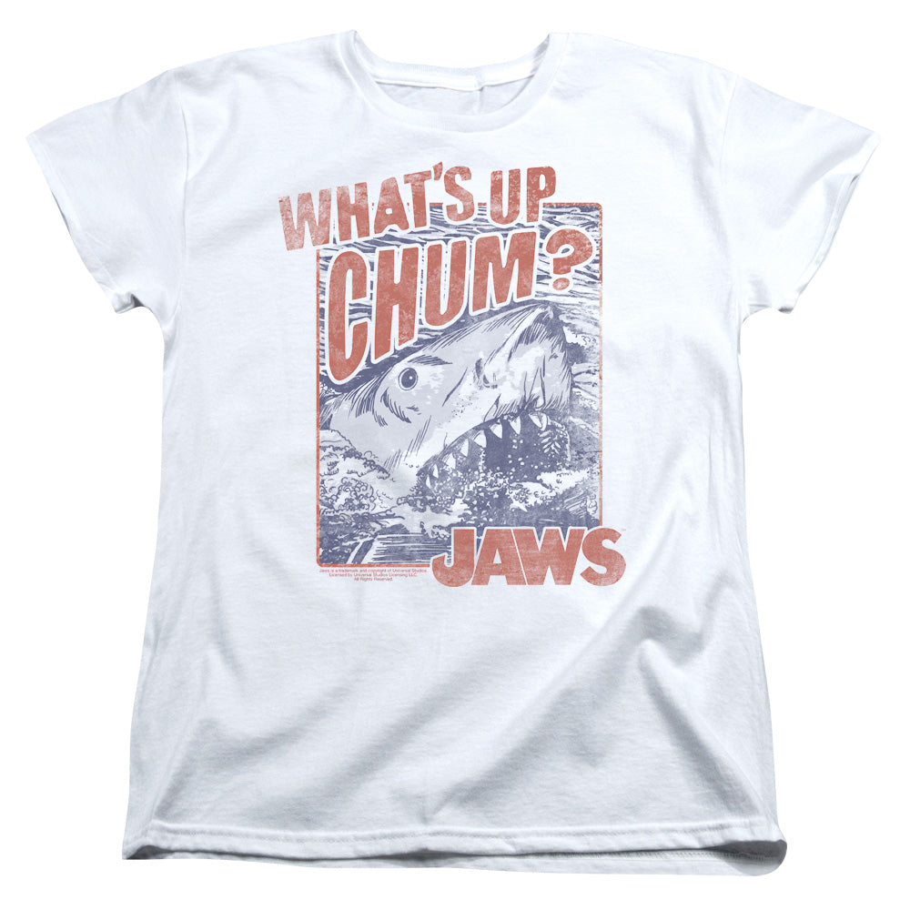 AN OFFCIALLY LICENSED JAWS CHUM WOMEN'S REGULAR FIT T-SHIRT WHITE