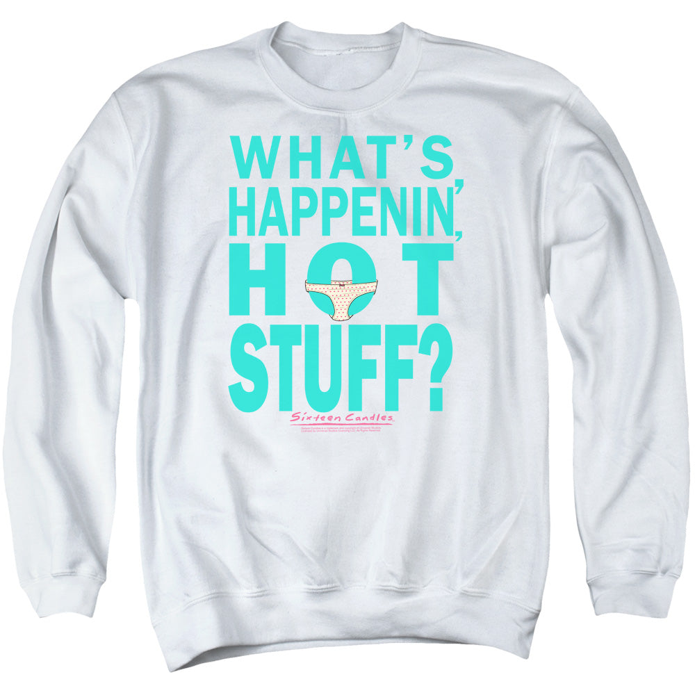 AN OFFCIALLY LICENSED BREAKFAST CLUB WHATS HAPPENIN ADULT UNISEX CREWNECK SWEATSHIRT WHITE