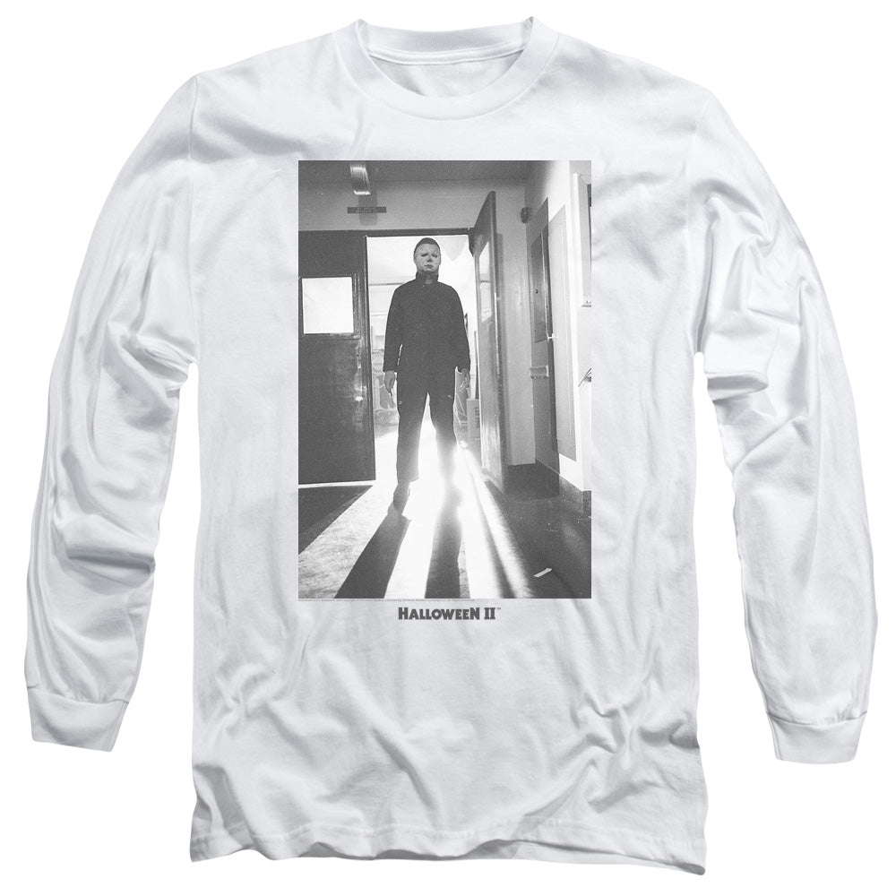 AN OFFCIALLY LICENSED HALLOWEEN II MONSTER MEN'S LONG SLEEVE T-SHIRT WHITE