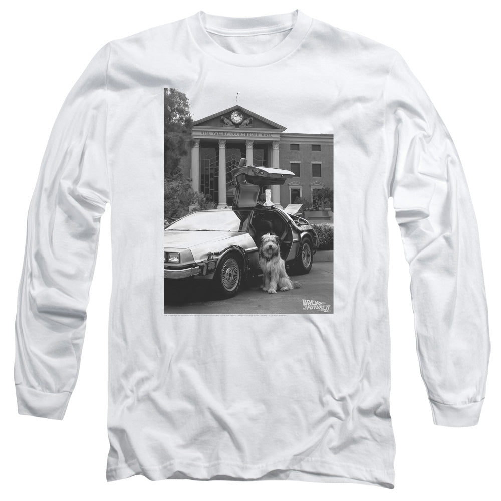 AN OFFCIALLY LICENSED BACK TO THE FUTURE II EINSTEIN MEN'S LONG SLEEVE T-SHIRT WHITE