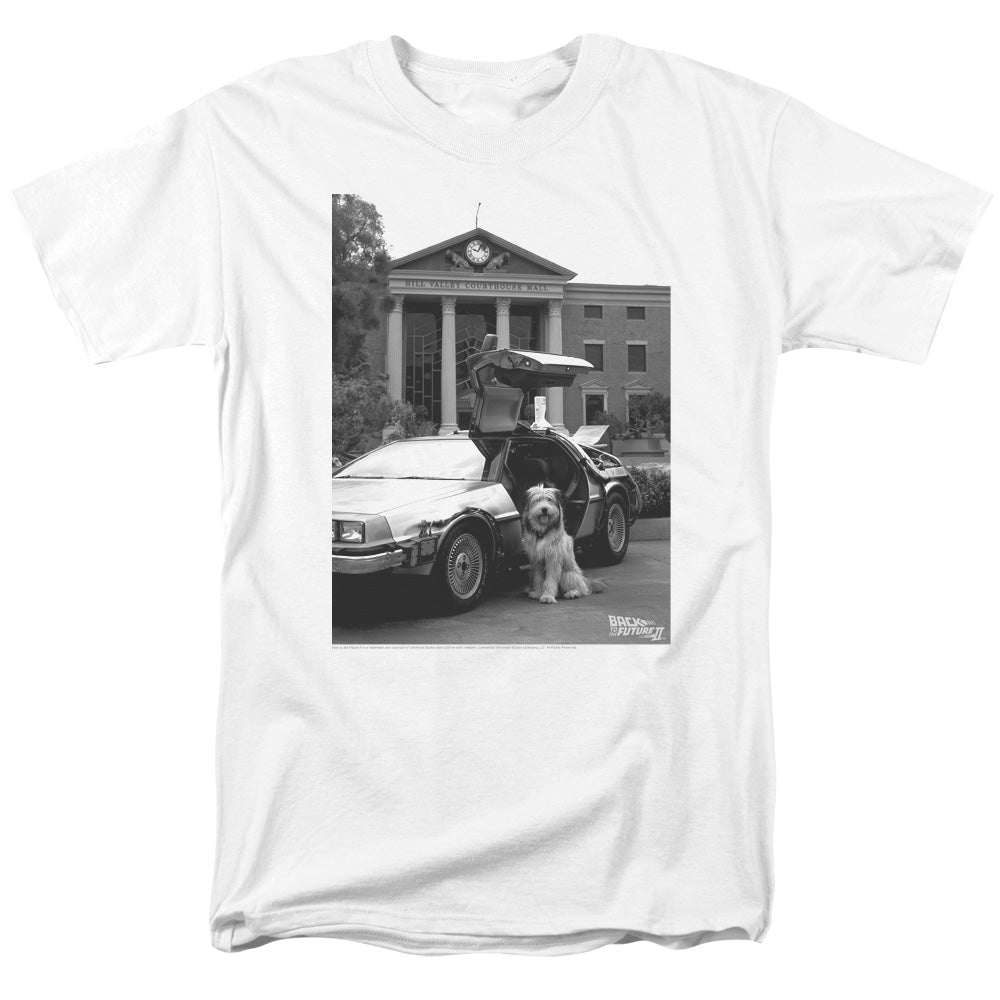 AN OFFCIALLY LICENSED BACK TO THE FUTURE II EINSTEIN MEN'S REGULAR FIT T-SHIRT WHITE