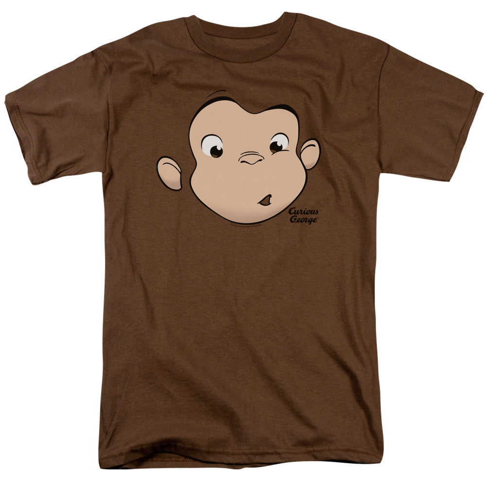 AN OFFCIALLY LICENSED CURIOUS GEORGE GEORGE FACE MEN'S REGULAR FIT T-SHIRT COFFEE