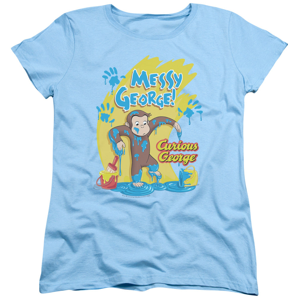 AN OFFCIALLY LICENSED CURIOUS GEORGE MESSY GEORGE WOMEN'S REGULAR FIT T-SHIRT LIGHT BLUE