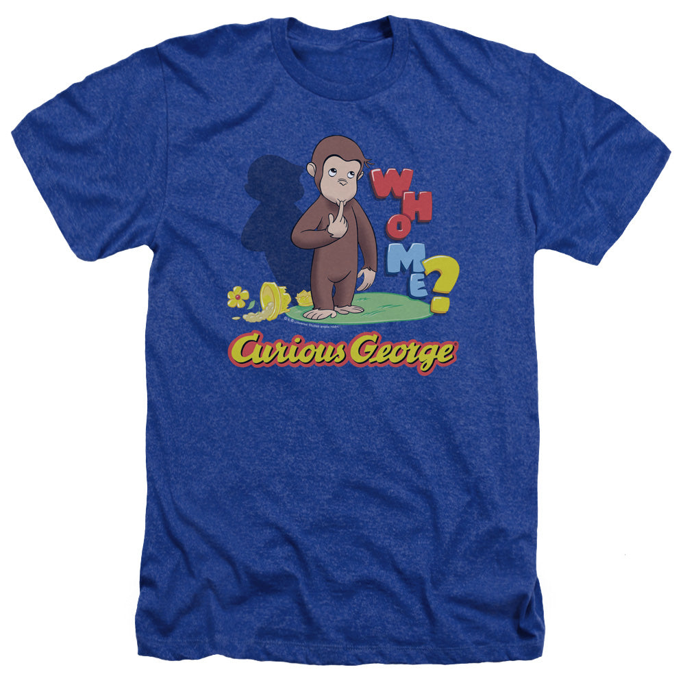 AN OFFCIALLY LICENSED CURIOUS GEORGE WHO ME MEN'S HEATHER T-SHIRT ROYAL