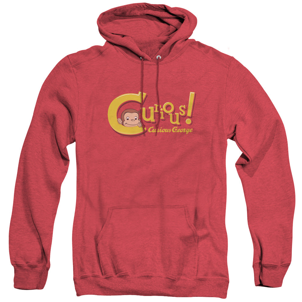 AN OFFCIALLY LICENSED CURIOUS GEORGE CURIOUS ADULT UNISEX HEATHER PULLOVER HOODIE RED