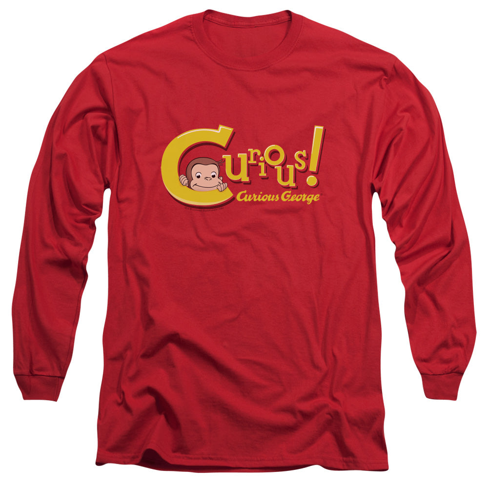 AN OFFCIALLY LICENSED CURIOUS GEORGE CURIOUS MEN'S LONG SLEEVE T-SHIRT RED