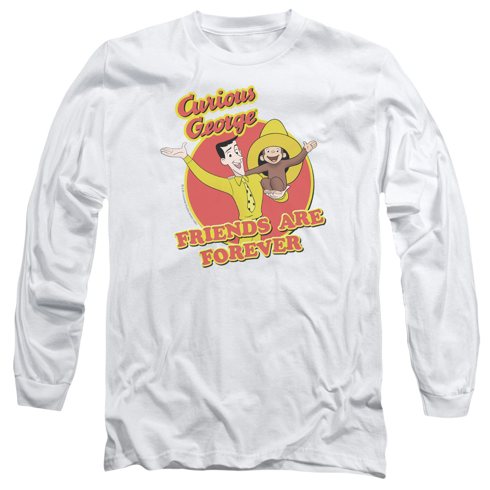 AN OFFCIALLY LICENSED CURIOUS GEORGE FRIENDS MEN'S LONG SLEEVE T-SHIRT WHITE