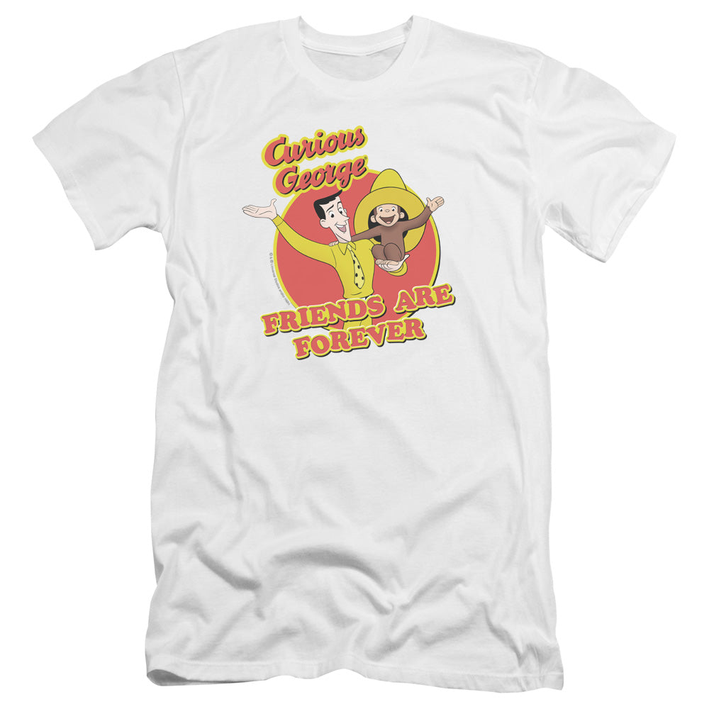 AN OFFCIALLY LICENSED CURIOUS GEORGE FRIENDS MEN'S PREMIUM SLIM FIT T-SHIRT WHITE