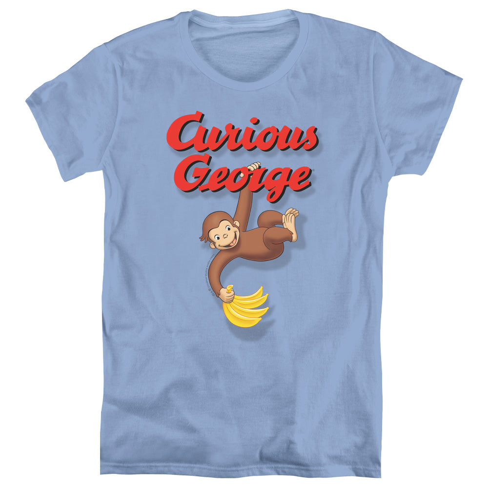 AN OFFCIALLY LICENSED CURIOUS GEORGE HANGIN OUT WOMEN'S REGULAR FIT T-SHIRT CAROLINA BLUE