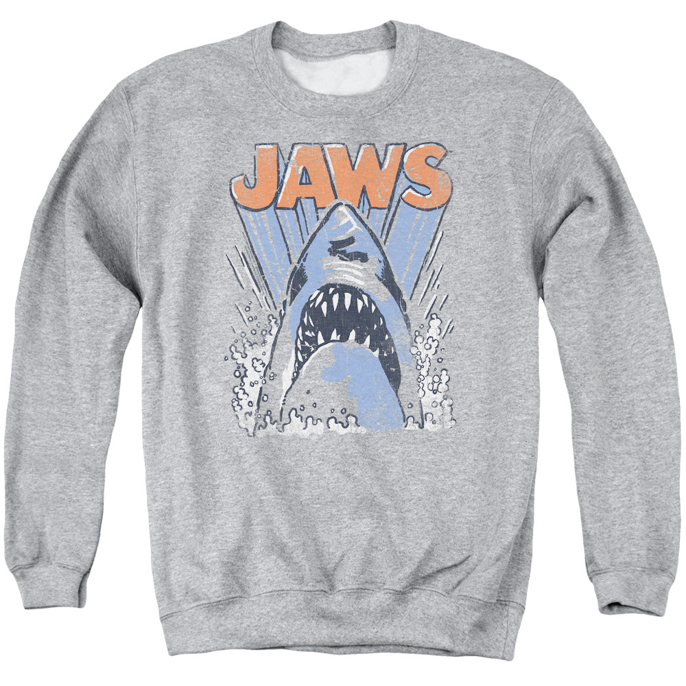 AN OFFCIALLY LICENSED JAWS COMIC SPLASH ADULT UNISEX CREWNECK SWEATSHIRT ATHLETIC HEATHER