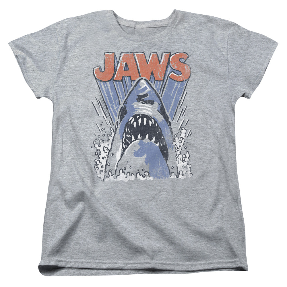 AN OFFCIALLY LICENSED JAWS COMIC SPLASH WOMEN'S REGULAR FIT T-SHIRT ATHLETIC HEATHER