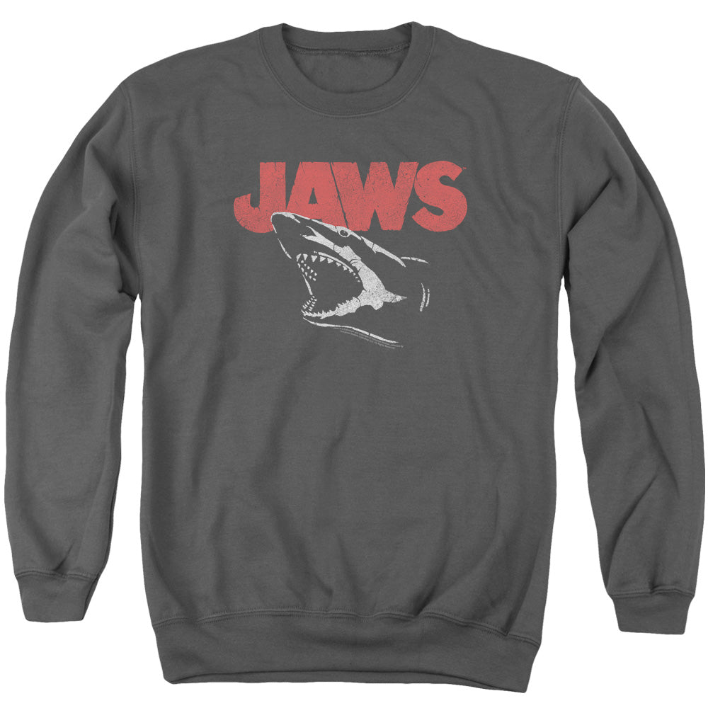 AN OFFCIALLY LICENSED JAWS CRACKED JAW ADULT UNISEX CREWNECK SWEATSHIRT CHARCOAL