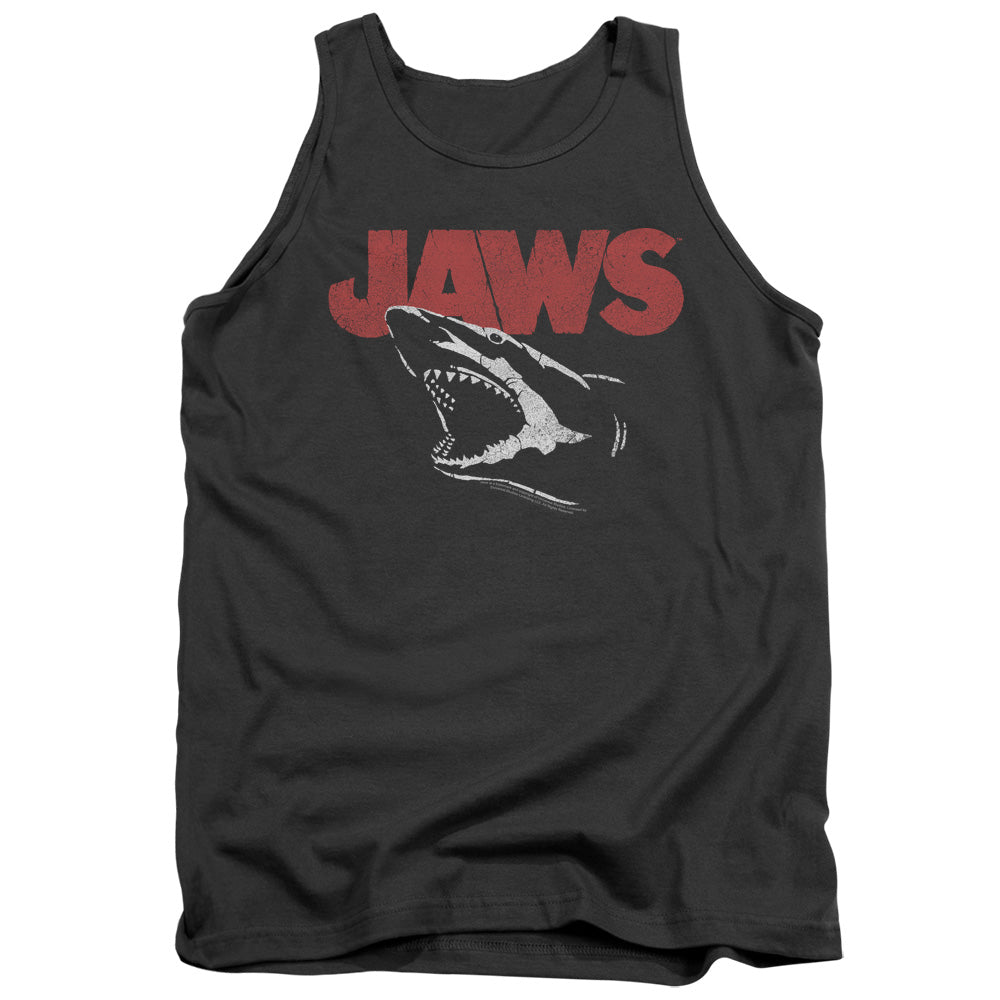 AN OFFCIALLY LICENSED JAWS CRACKED JAW ADULT UNISEX TANK TOP CHARCOAL