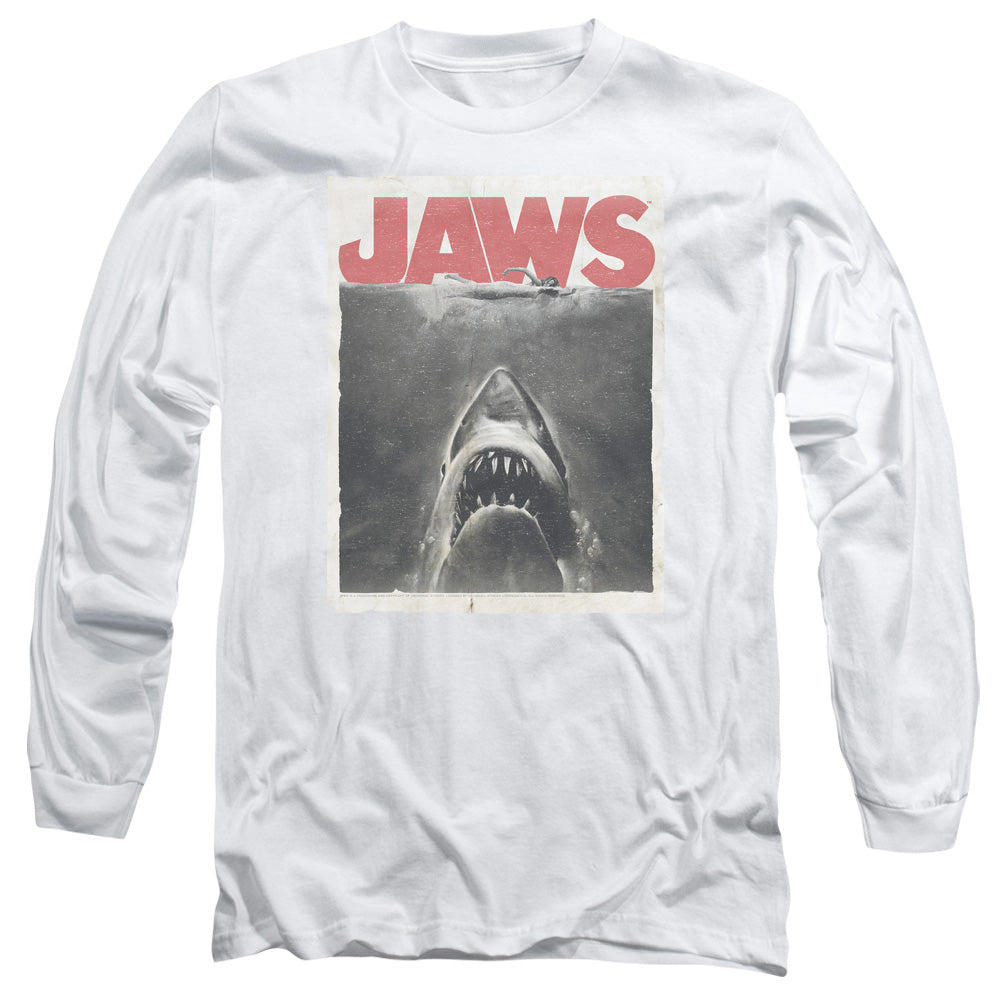 AN OFFCIALLY LICENSED JAWS CLASSIC FEAR MEN'S LONG SLEEVE T-SHIRT WHITE
