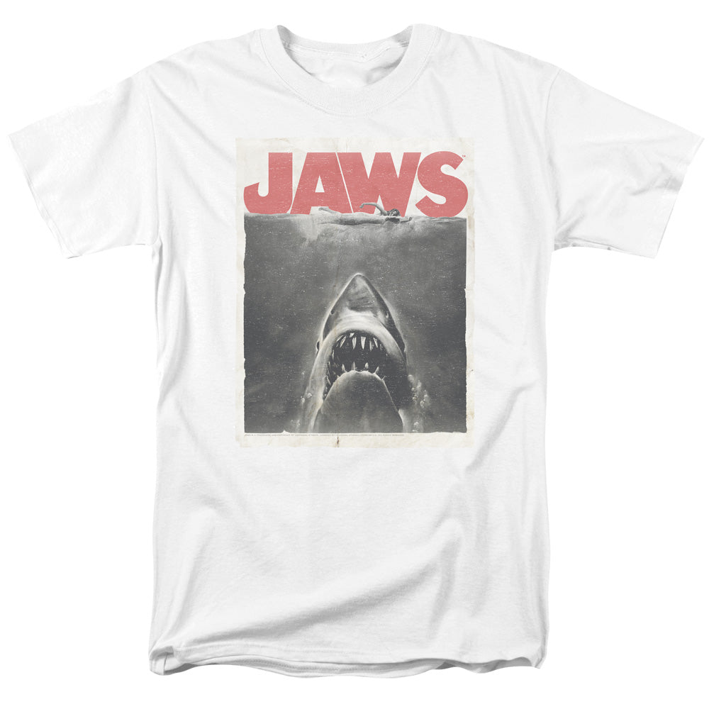AN OFFCIALLY LICENSED JAWS CLASSIC FEAR MEN'S REGULAR FIT T-SHIRT WHITE