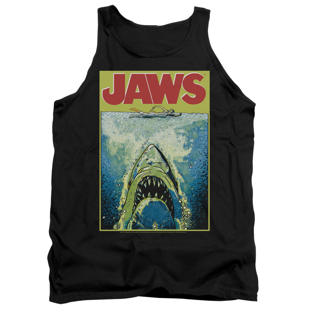 AN OFFCIALLY LICENSED JAWS BRIGHT JAWS ADULT UNISEX TANK TOP BLACK