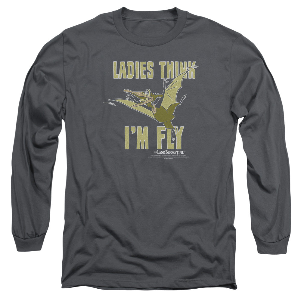 AN OFFCIALLY LICENSED LAND BEFORE TIME IM FLY MEN'S LONG SLEEVE T-SHIRT CHARCOAL