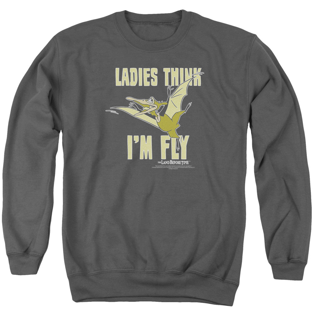 AN OFFCIALLY LICENSED LAND BEFORE TIME IM FLY ADULT UNISEX CREWNECK SWEATSHIRT CHARCOAL