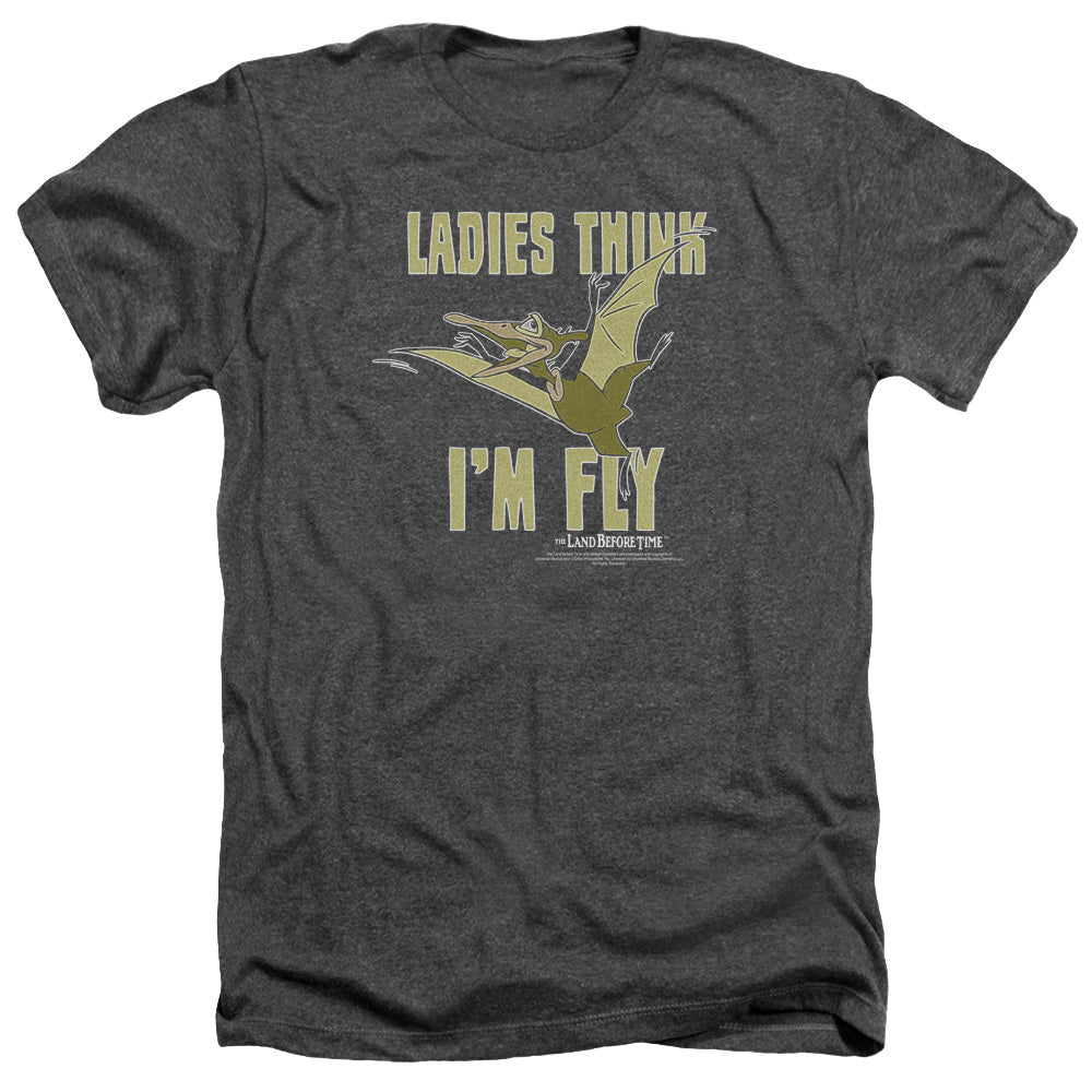 AN OFFCIALLY LICENSED LAND BEFORE TIME IM FLY MEN'S HEATHER T-SHIRT CHARCOAL
