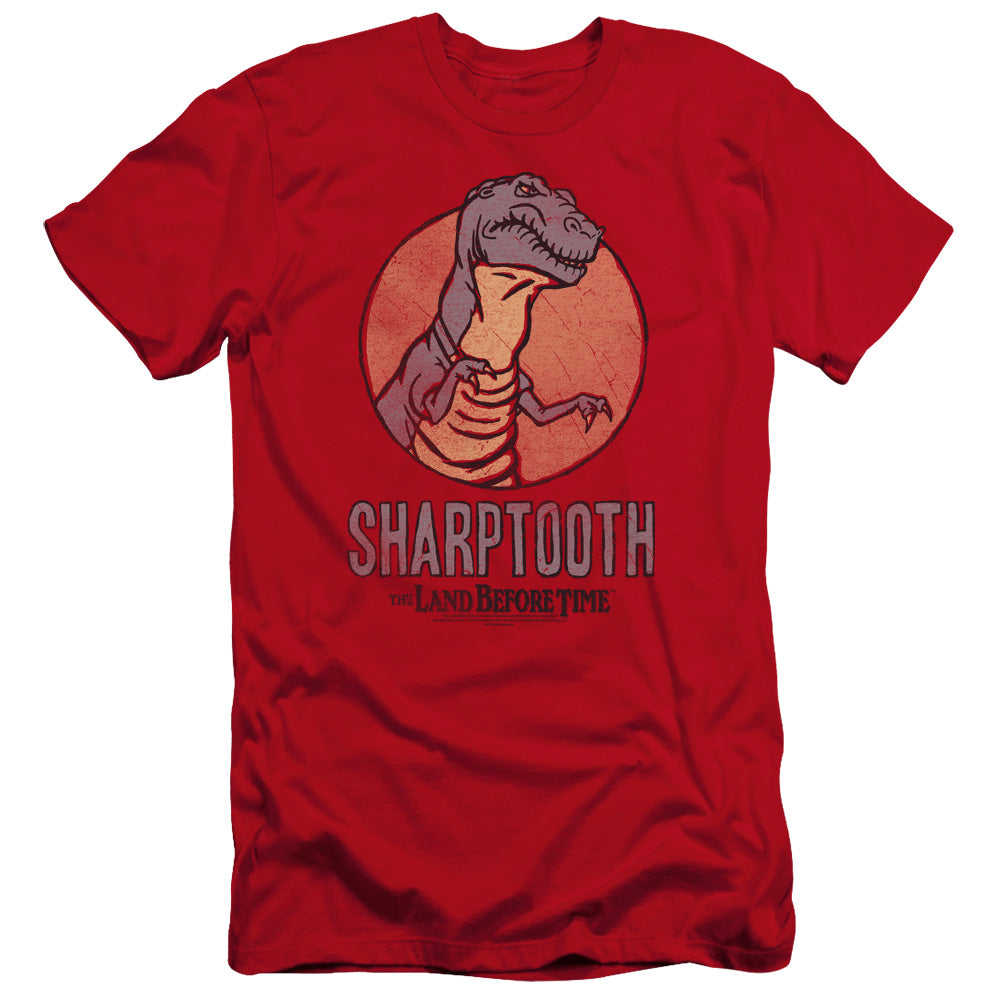 AN OFFCIALLY LICENSED LAND BEFORE TIME SHARPTOOTH MEN'S PREMIUM SLIM FIT T-SHIRT RED