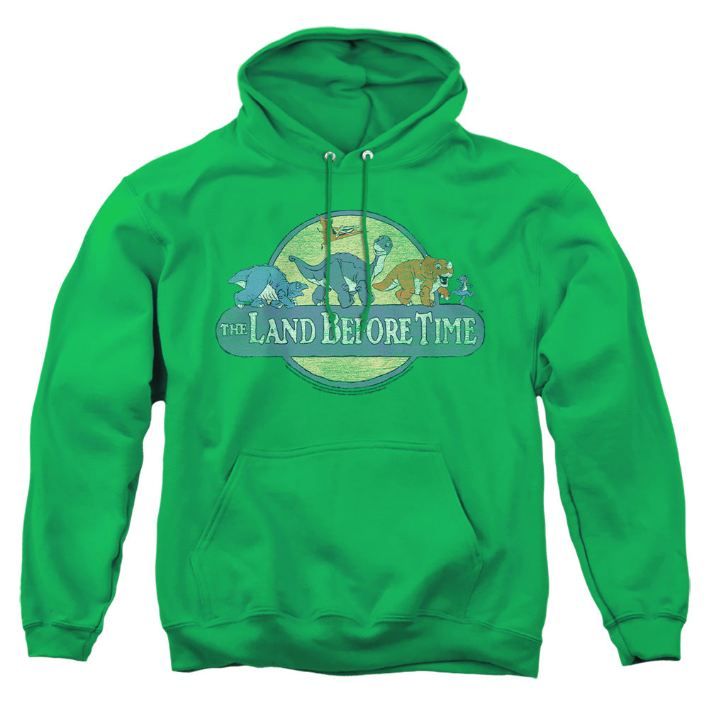 AN OFFCIALLY LICENSED LAND BEFORE TIME RETRO LOGO ADULT UNISEX PULLOVER HOODIE KELLY GREEN