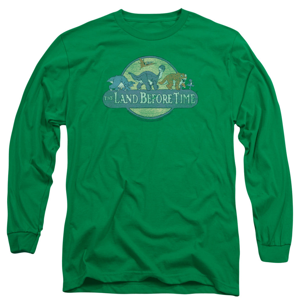 AN OFFCIALLY LICENSED LAND BEFORE TIME RETRO LOGO MEN'S LONG SLEEVE T-SHIRT KELLY GREEN