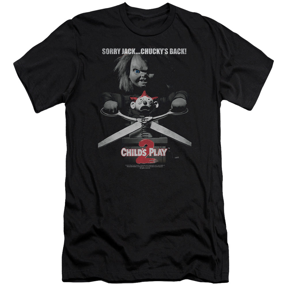 AN OFFCIALLY LICENSED CHILDS PLAY 2 JACK POSTER MEN'S PREMIUM SLIM FIT T-SHIRT BLACK