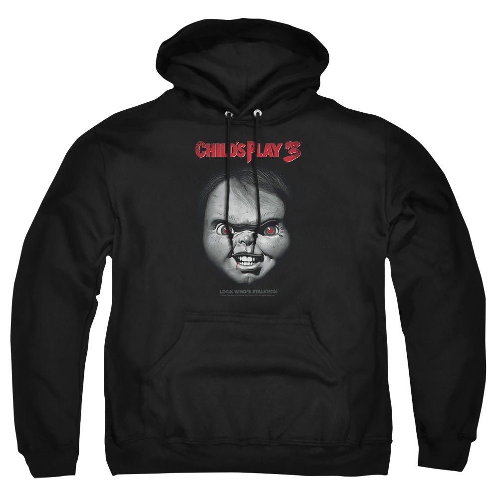 AN OFFCIALLY LICENSED CHILDS PLAY 3 FACE POSTER ADULT UNISEX PULLOVER HOODIE BLACK