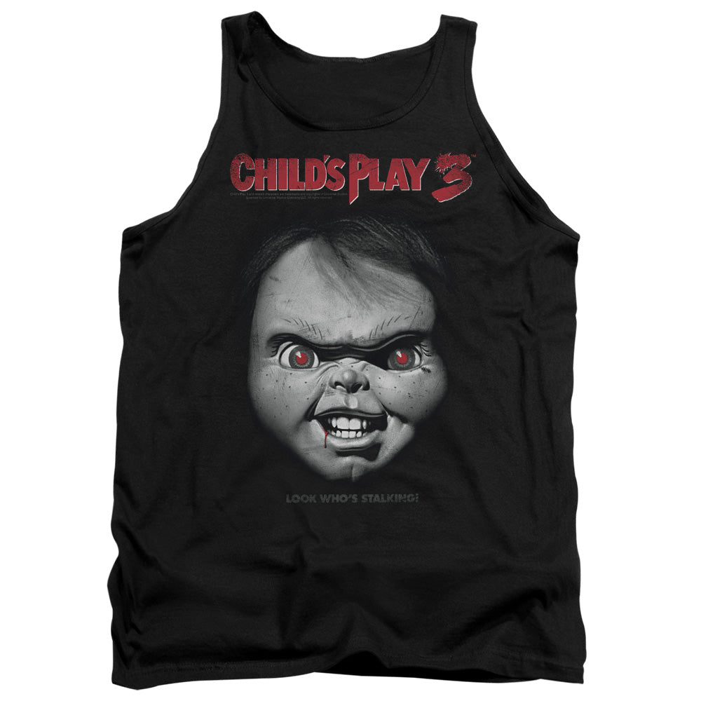 AN OFFCIALLY LICENSED CHILDS PLAY 3 FACE POSTER ADULT UNISEX TANK TOP BLACK