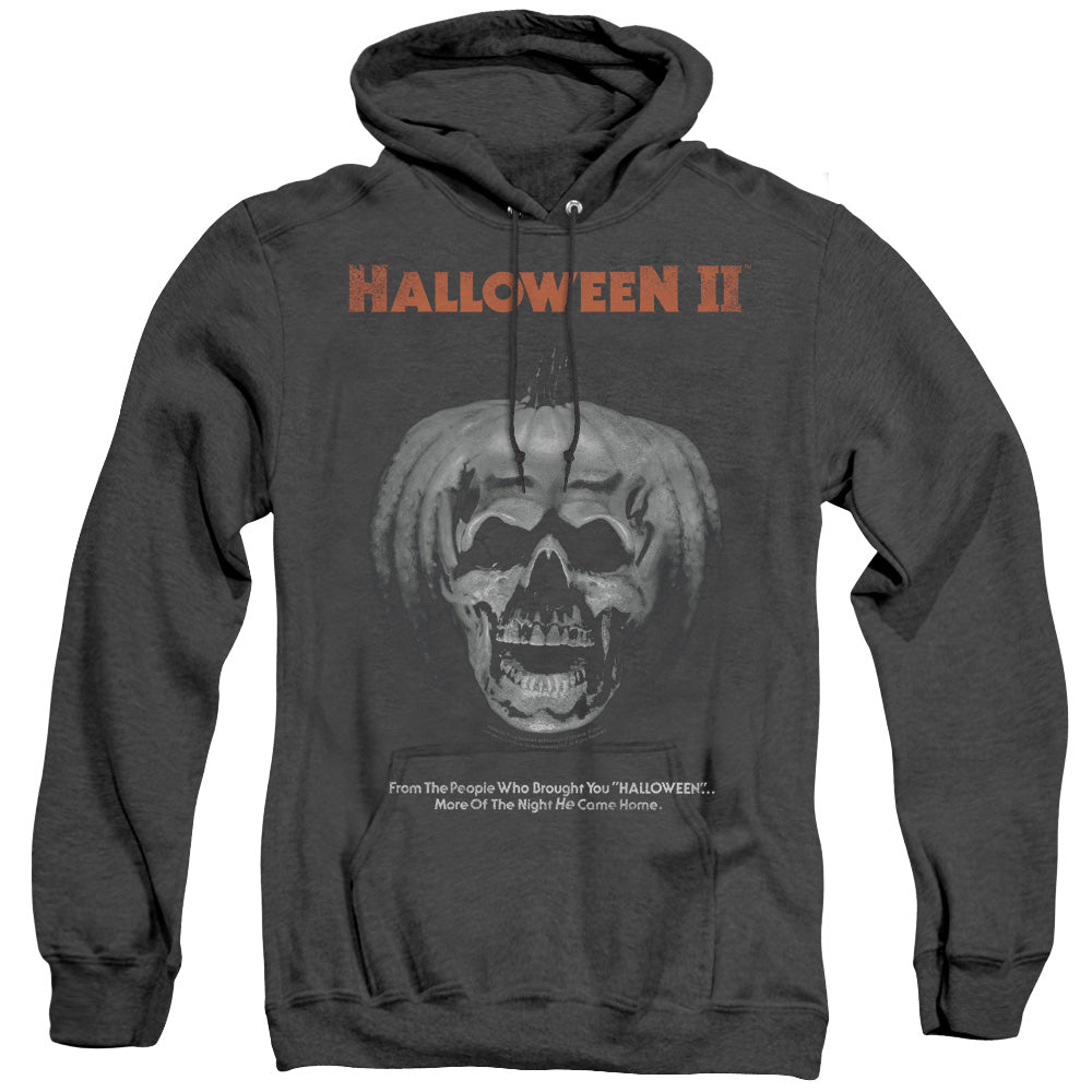 AN OFFCIALLY LICENSED HALLOWEEN II PUMPKIN POSTER ADULT UNISEX HEATHER PULLOVER HOODIE BLACK