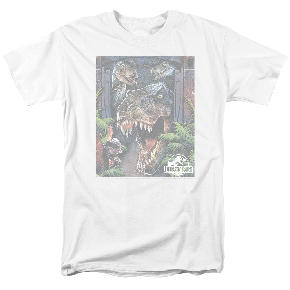 AN OFFCIALLY LICENSED JURASSIC PARK GIANT DOOR MEN'S REGULAR FIT T-SHIRT WHITE