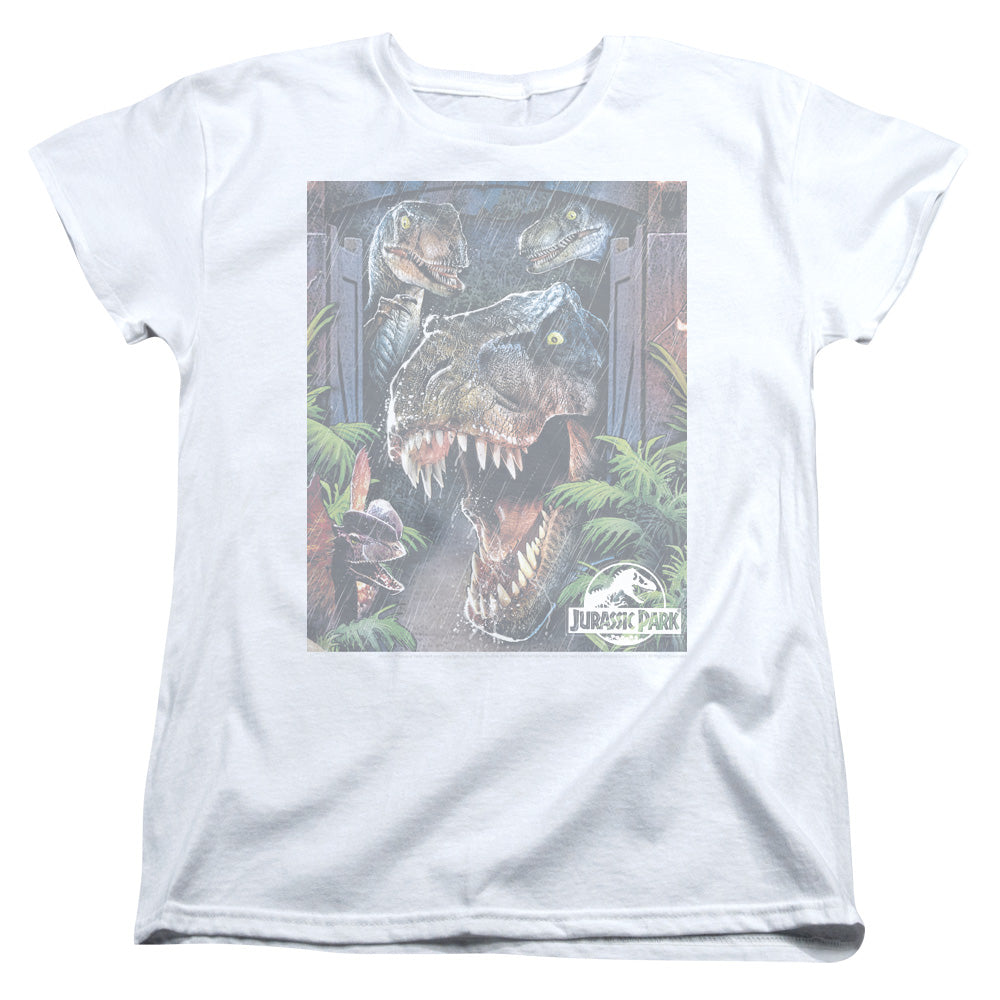 AN OFFCIALLY LICENSED JURASSIC PARK GIANT DOOR WOMEN'S REGULAR FIT T-SHIRT WHITE