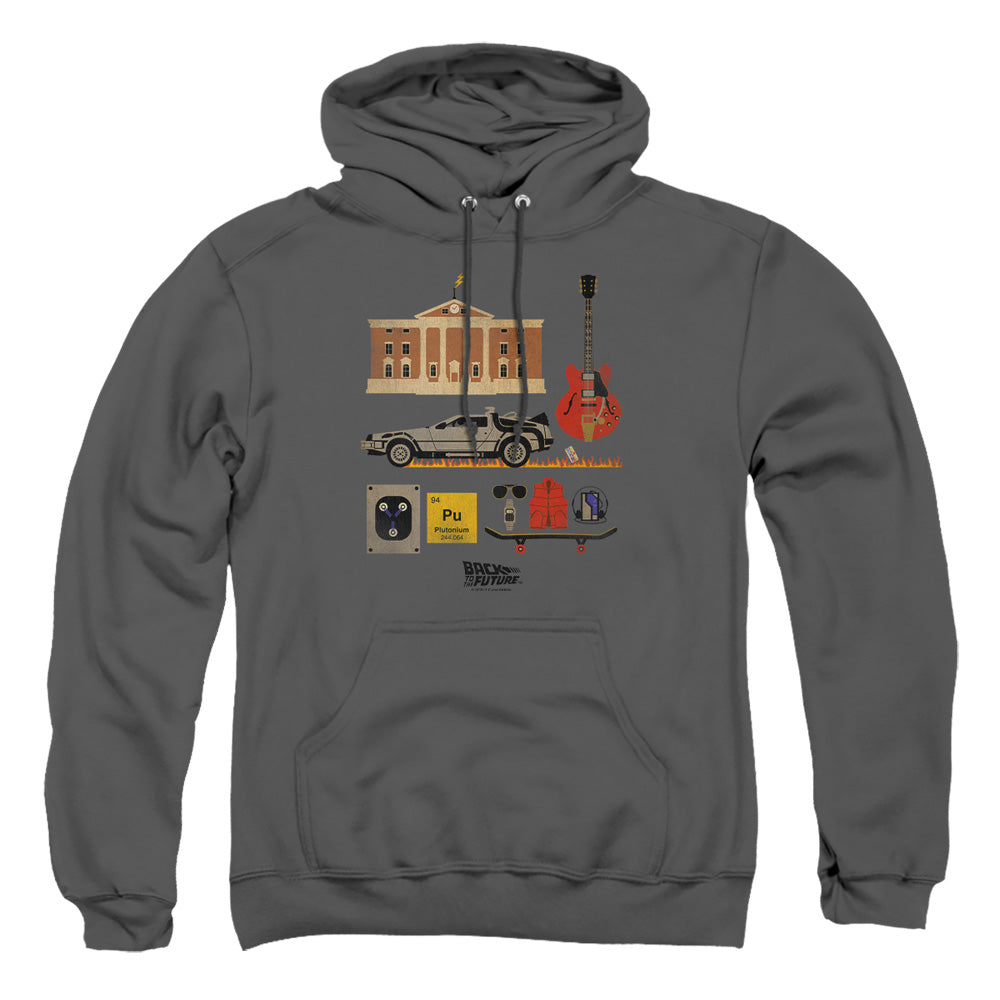 AN OFFCIALLY LICENSED BACK TO THE FUTURE ITEMS ADULT UNISEX PULLOVER HOODIE CHARCOAL