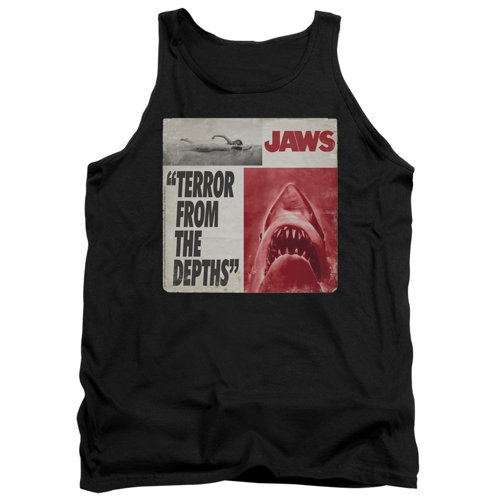 AN OFFCIALLY LICENSED JAWS TERROR ADULT UNISEX TANK TOP BLACK