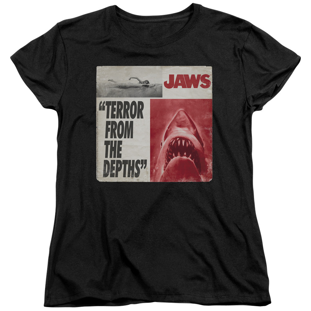 AN OFFCIALLY LICENSED JAWS TERROR WOMEN'S REGULAR FIT T-SHIRT BLACK