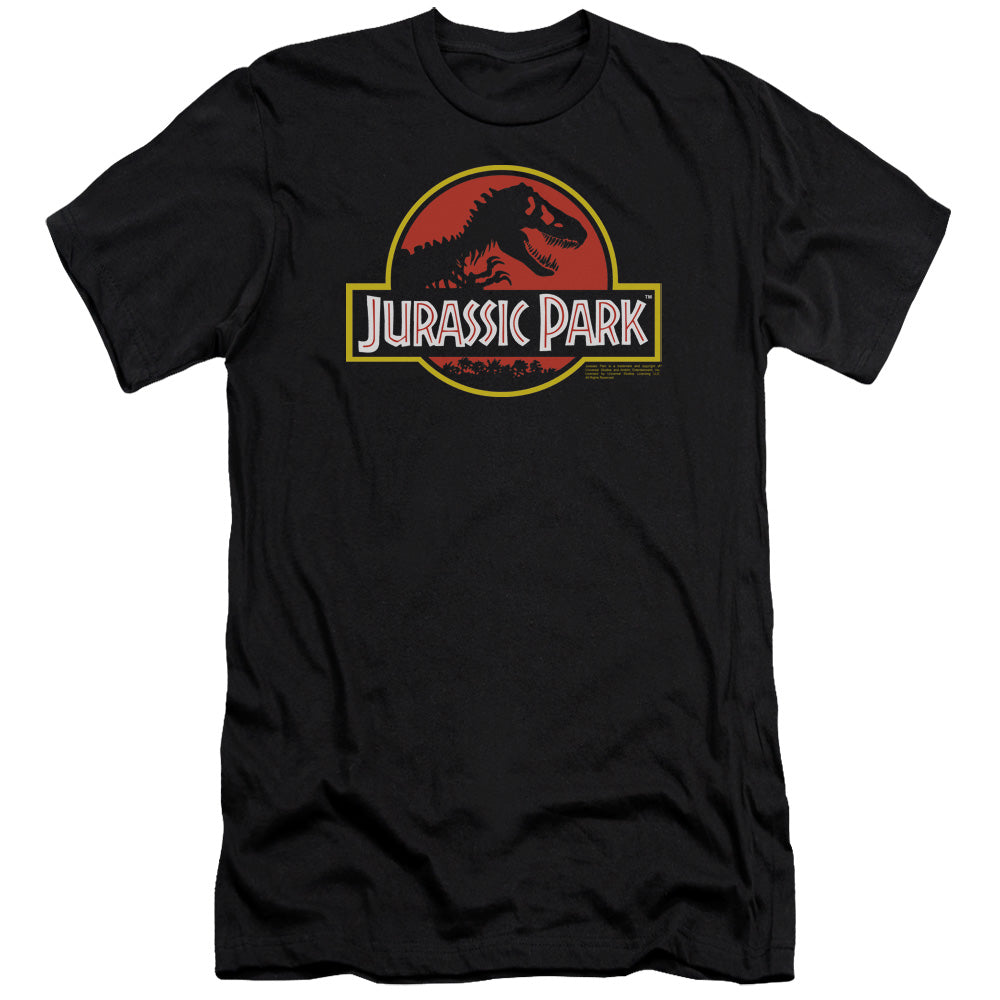 AN OFFCIALLY LICENSED JURASSIC PARK CLASSIC LOGO MEN'S PREMIUM SLIM FIT T-SHIRT BLACK