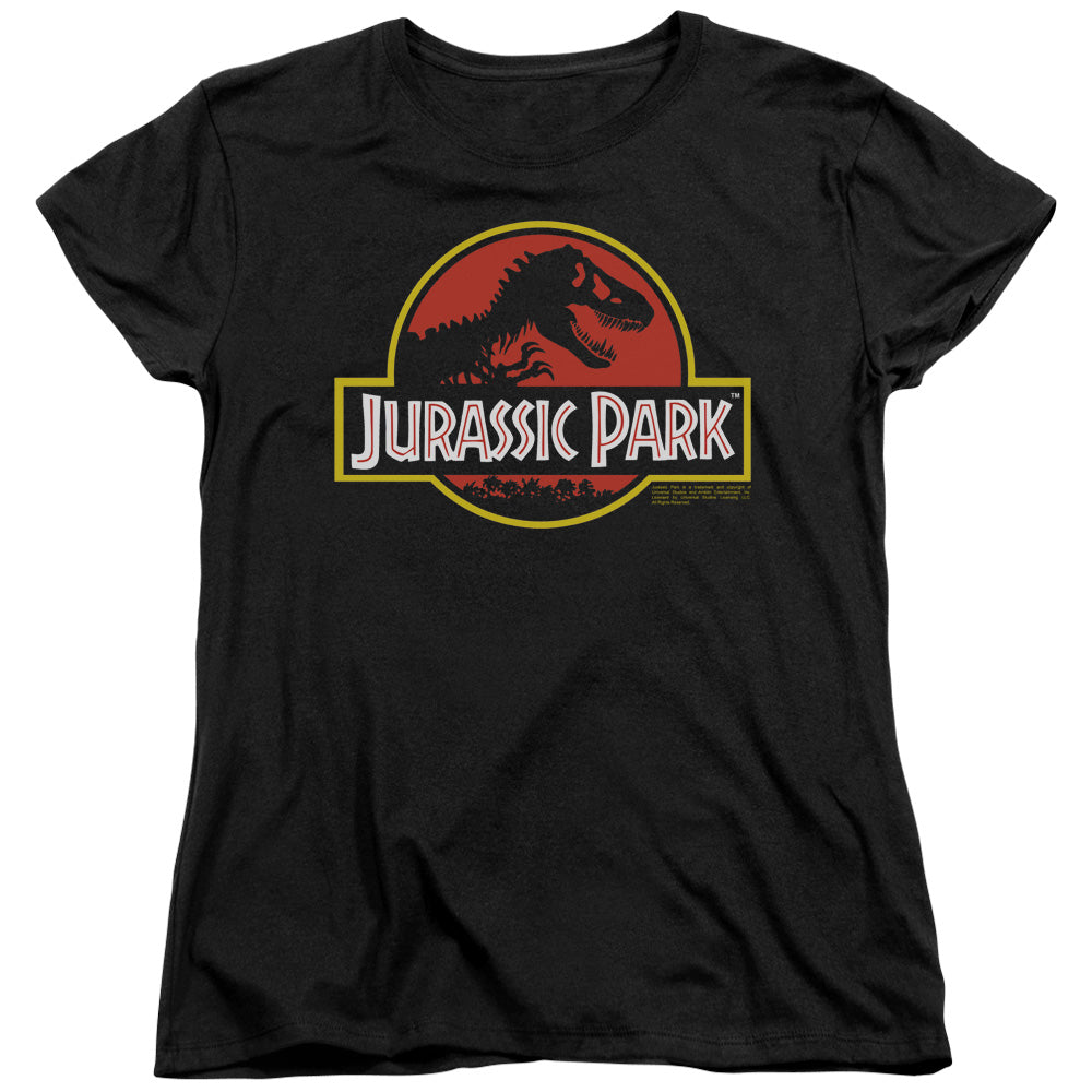 AN OFFCIALLY LICENSED JURASSIC PARK CLASSIC LOGO WOMEN'S REGULAR FIT T-SHIRT BLACK