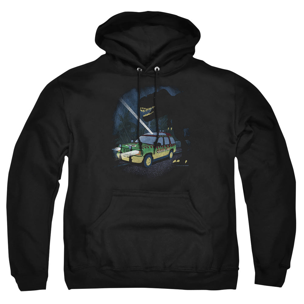 AN OFFCIALLY LICENSED JURASSIC PARK TURN IT OFF ADULT UNISEX PULLOVER HOODIE BLACK