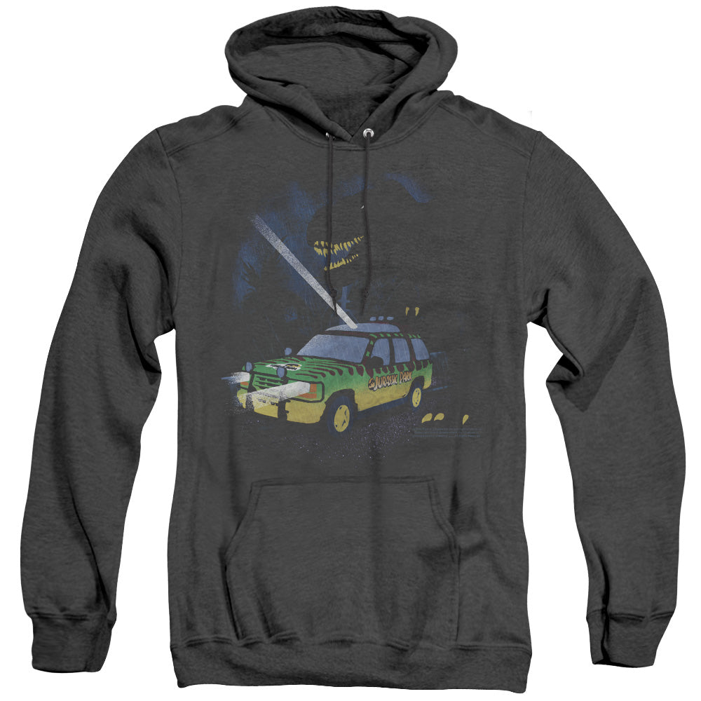 AN OFFCIALLY LICENSED JURASSIC PARK TURN IT OFF ADULT UNISEX HEATHER PULLOVER HOODIE BLACK
